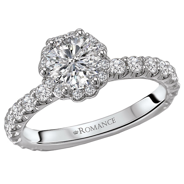 14K White Gold Halo Semi-Mount Romance Collection Wedding Ring.