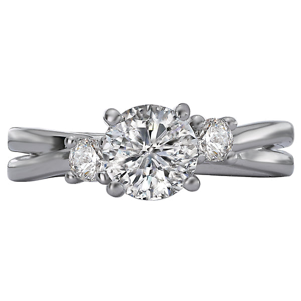 3-Stone Semi-Mount 14K White Gold Romance Collection Wedding Ring.