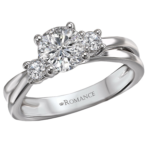 3-Stone Semi-Mount 14K White Gold Romance Collection Wedding Ring.