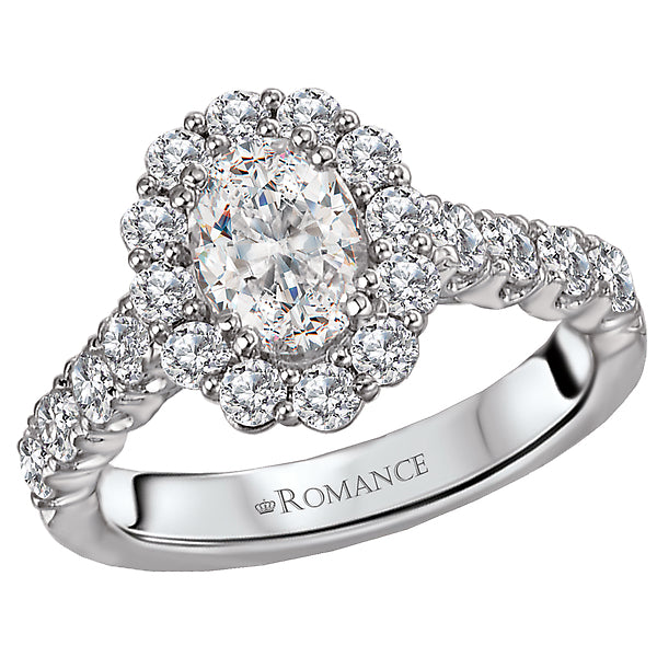 14K White Gold Halo Semi-Mount Romance Collection Wedding Ring.