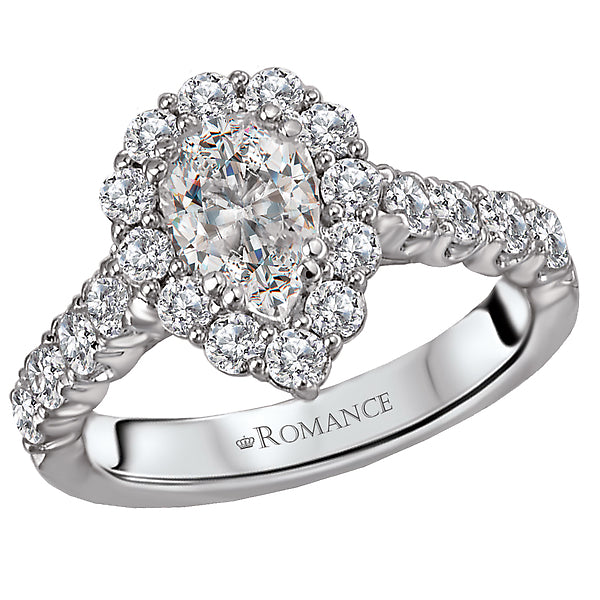 14K White Gold Halo Semi-Mount Romance Collection Wedding Ring.