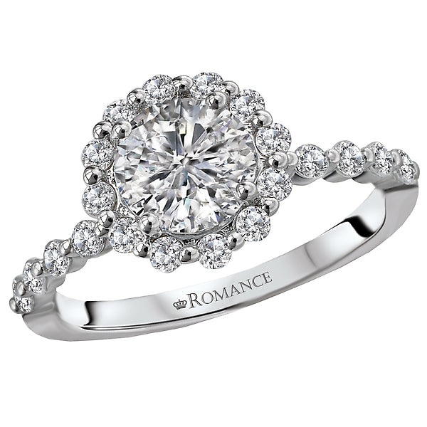 14K White Gold Halo Semi-Mount Romance Collection Wedding Ring.