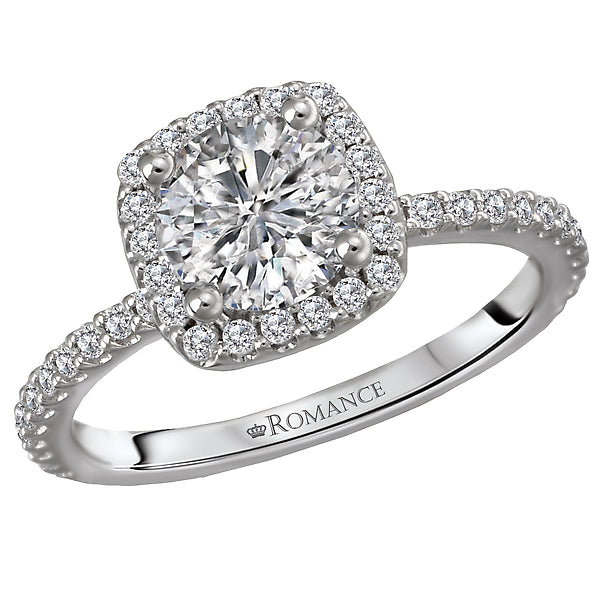 14K White Gold Halo Semi-Mount Romance Collection Wedding Ring.