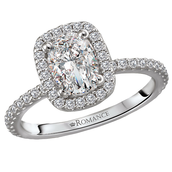 14K White Gold Halo Semi-Mount Romance Collection Wedding Ring.