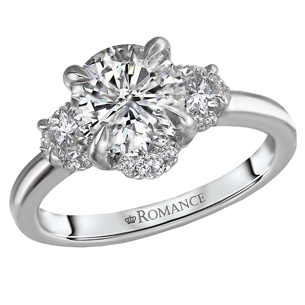 3-Stone Semi-Mount 14K White Gold Romance Collection Wedding Ring.