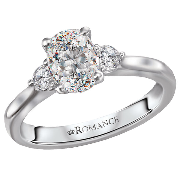 3-Stone Semi-Mount 14K White Gold Romance Collection Wedding Ring.