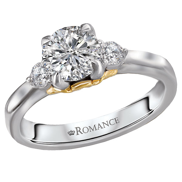 3-Stone Semi-Mount 14K White Gold Romance Collection Wedding Ring.