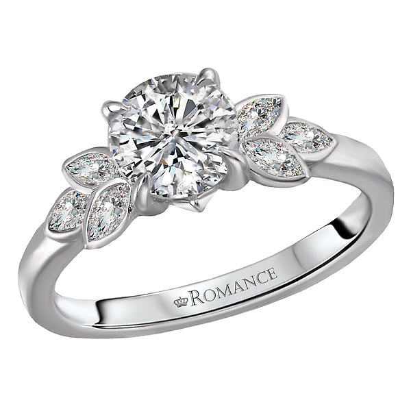 14K White Gold Classic Semi-Mount Romance Collection Wedding Ring.