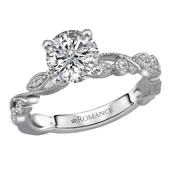 14K White Gold Classic Semi-Mount Romance Collection Wedding Ring.