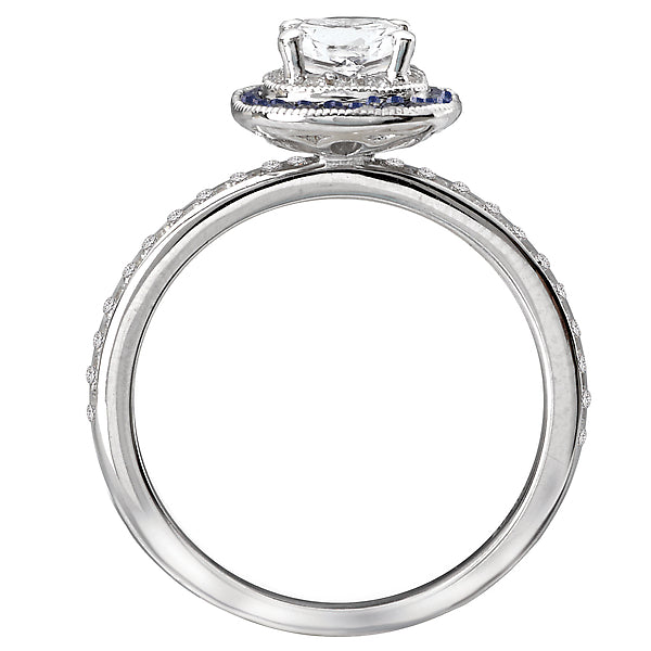 14K White Gold Halo Semi Mount and Gemstone Romance Collection Wedding Ring.