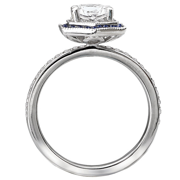 14K White Gold Halo Semi Mount Romance Collection and Gemstone Wedding Ring.