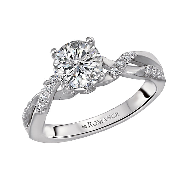 14K White Gold Classic Semi-Mount Romance Collection Wedding Ring.