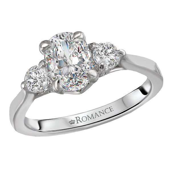 3-Stone Semi Mount 14K White Gold Romance Collection Wedding Ring.