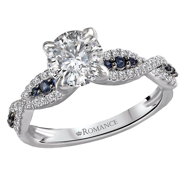 14K White Gold Classic Semi-Mount Romance Collection Wedding Ring.