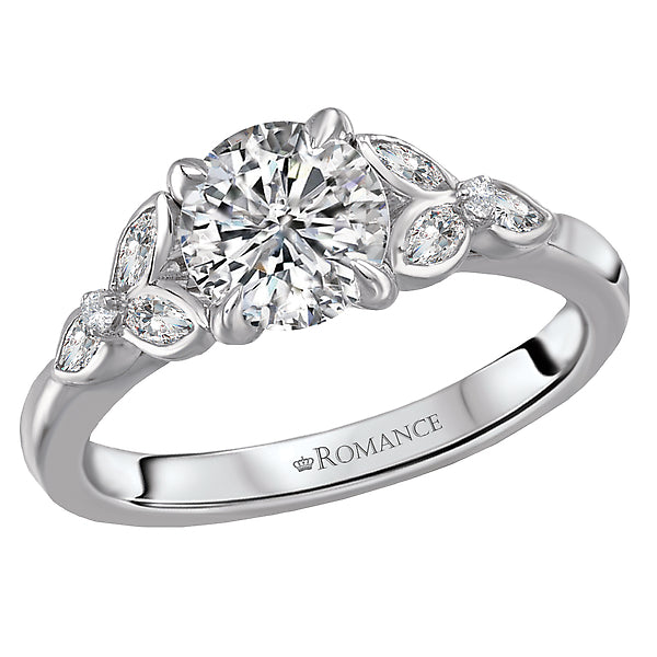 14K White Gold Classic Semi-Mount Romance Collection Wedding Ring.