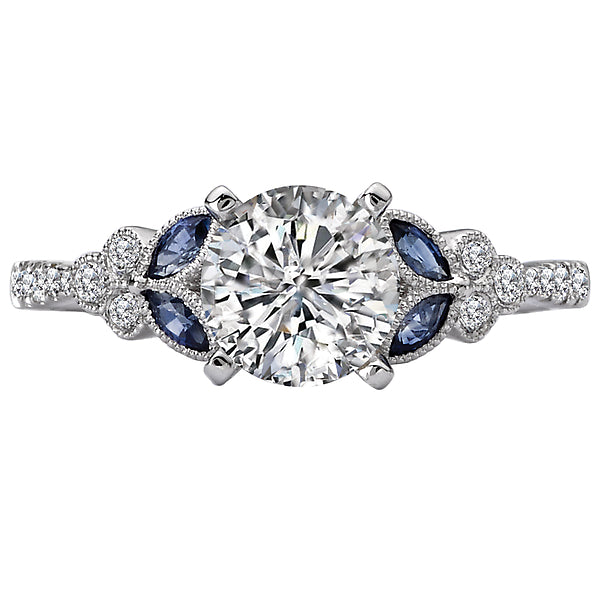 14K White Gold Sapphire and Romance Collection Semi-Mount Wedding Ring.