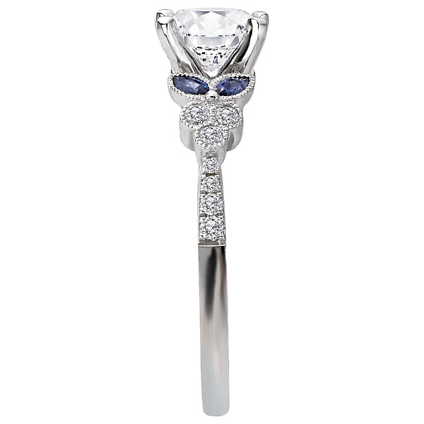 14K White Gold Sapphire and Romance Collection Semi-Mount Wedding Ring.