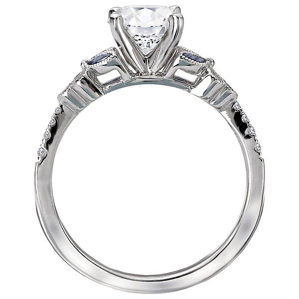 14K White Gold Sapphire and Romance Collection Semi-Mount Wedding Ring.