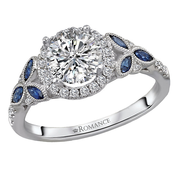 14K White Gold Classic Semi-Mount Romance Collection Wedding Ring.