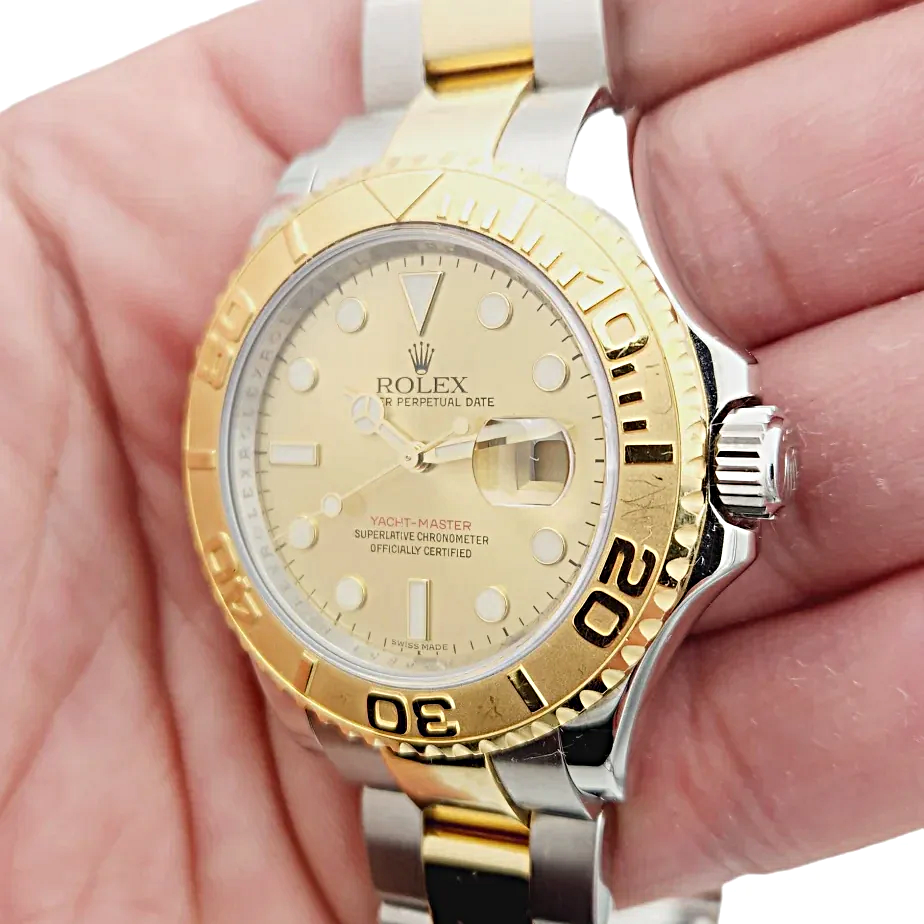 Men's Rolex 40mm Yacht-Master 18K Yellow Gold / Stainless Steel Watch with Gold Dial. (Pre-Owned 16623)