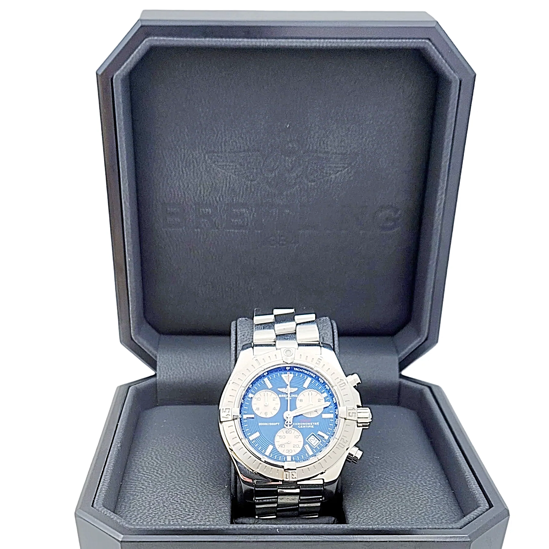 Men's Breitling 41mm Colt Stainless Steel Watch with Blue Chronograph Dial. (Pre-Owned A73380)