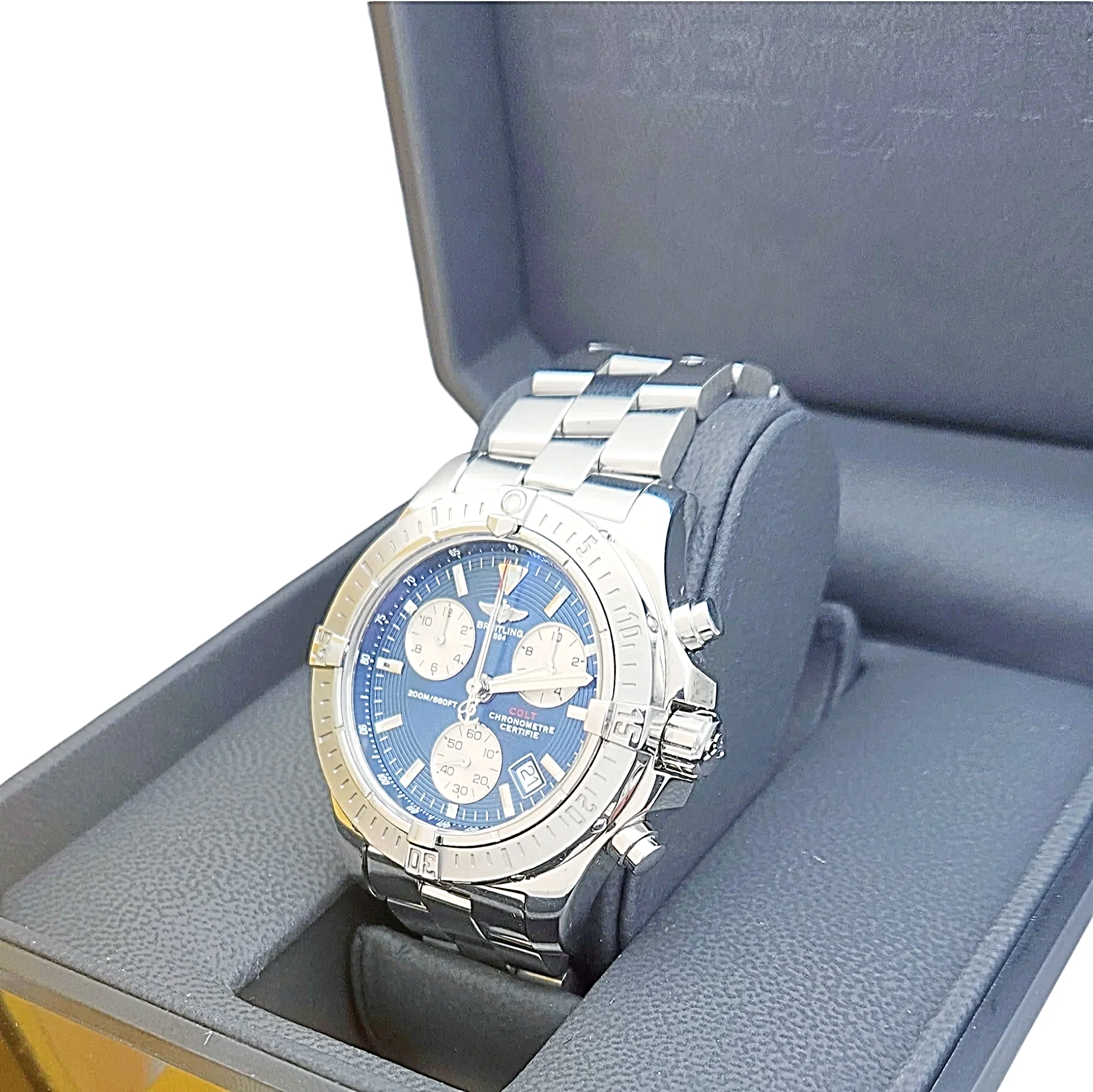 Men's Breitling 41mm Colt Stainless Steel Watch with Blue Chronograph Dial. (Pre-Owned A73380)