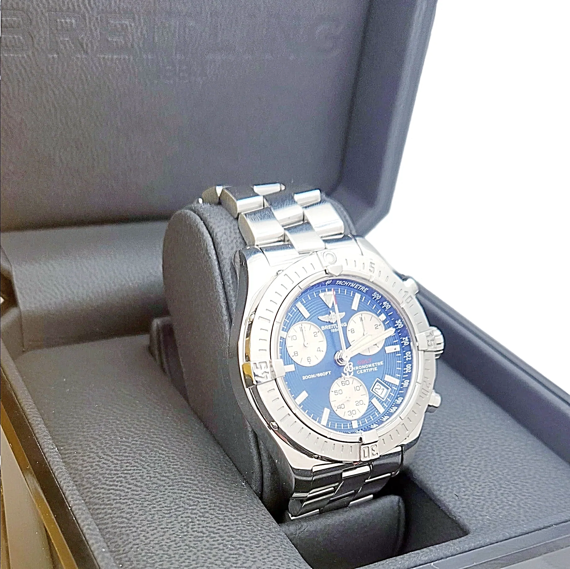 Men's Breitling 41mm Colt Stainless Steel Watch with Blue Chronograph Dial. (Pre-Owned A73380)