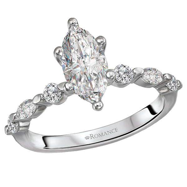 14K White Gold Classic Semi-Mount Romance Collection Wedding Ring.