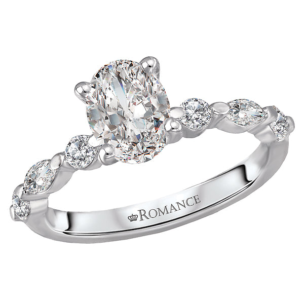 14K White Gold Classic Semi-Mount Romance Collection Wedding Ring.