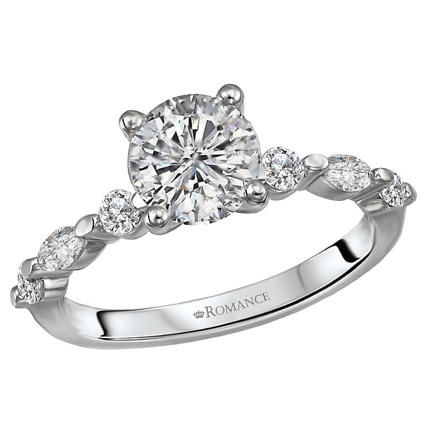 14K White Gold Classic Semi-Mount Romance Collection Wedding Ring.