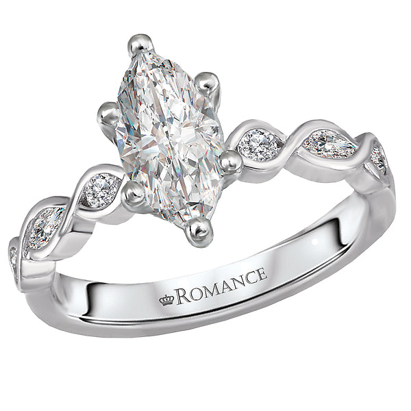 14K White Gold Classic Semi-Mount Romance Collection Wedding Ring.