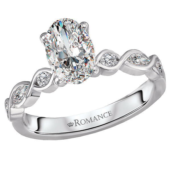 14K White Gold Classic Semi-Mount Romance Collection Wedding Ring.