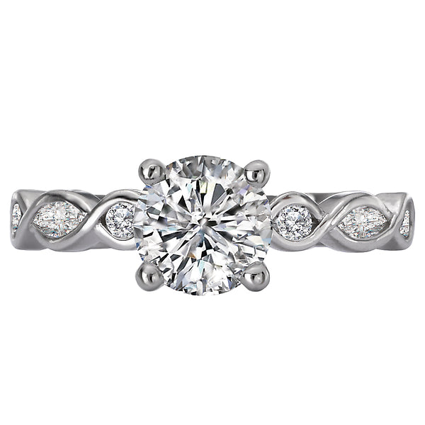 14K White Gold Classic Semi-Mount Romance Collection Wedding Ring.