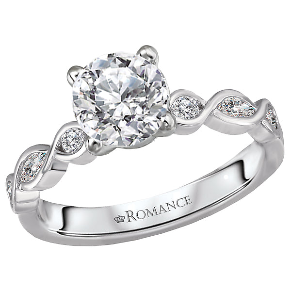 14K White Gold Classic Semi-Mount Romance Collection Wedding Ring.