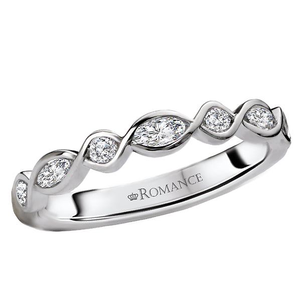 14K White Gold Classic Romance Collection Wedding Band.