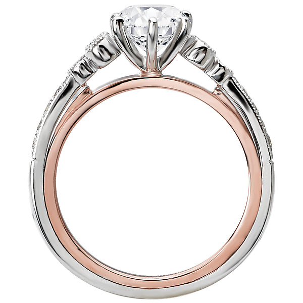 14K Two Tone White / Rose Gold Semi-Mount Romance Collection Wedding Ring.