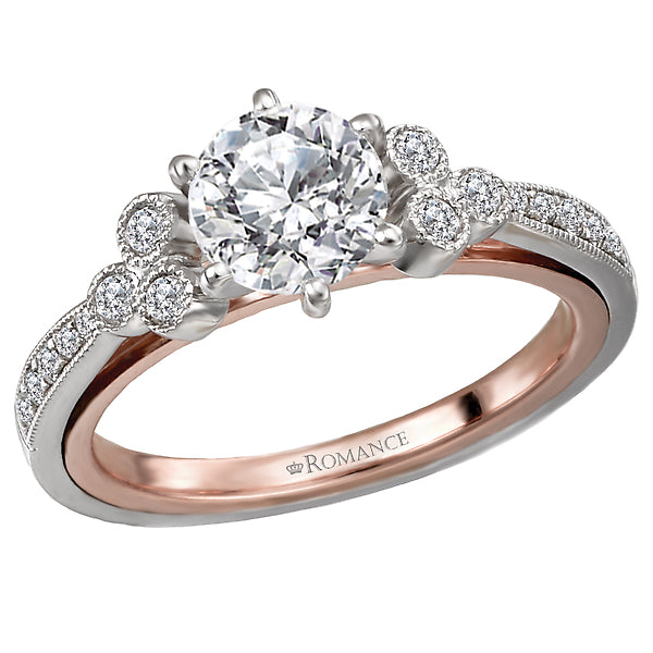 14K Two Tone White / Rose Gold Semi-Mount Romance Collection Wedding Ring.