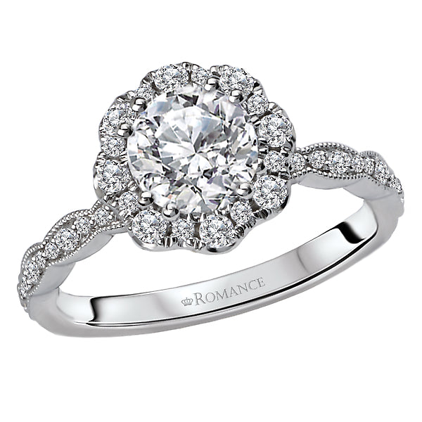 14K White Gold Halo Semi-Mount Romance Collection Wedding Ring.