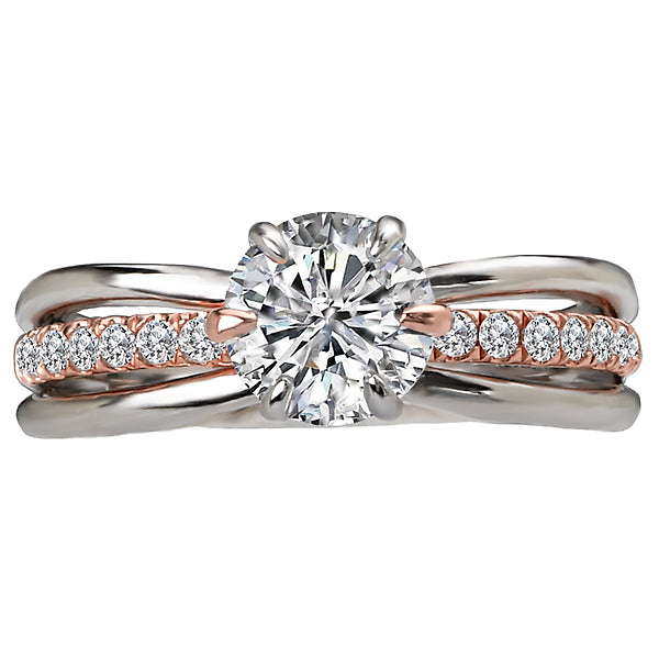 14K Two Tone White / Rose Gold Semi-Mount Romance Collection Wedding Ring.