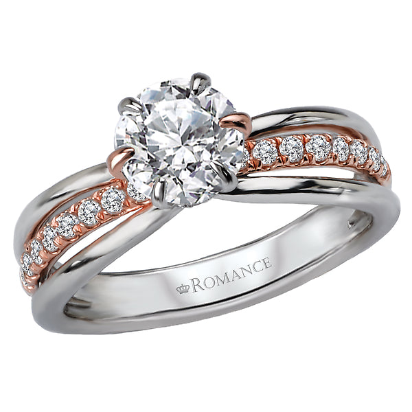 14K Two Tone White / Rose Gold Semi-Mount Romance Collection Wedding Ring.