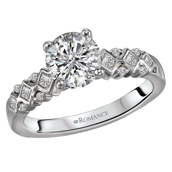 14K White Gold Semi-Mount Romance Collection Wedding Ring.