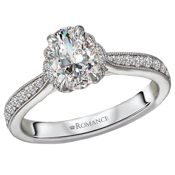 14K White Gold Classic Semi-Mount Romance Collection Wedding Ring.