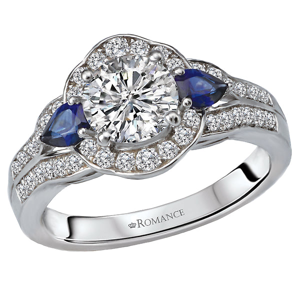 14K White Gold Sapphire and Semi-Mount Romance Collection Wedding Ring.