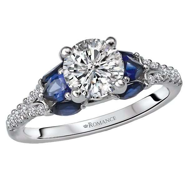 14K White Gold Sapphire and Semi-Mount Romance Collection Wedding Ring.