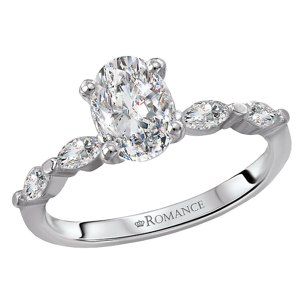 14K White Gold Classic Semi-Mount Romance Collection Wedding Ring.