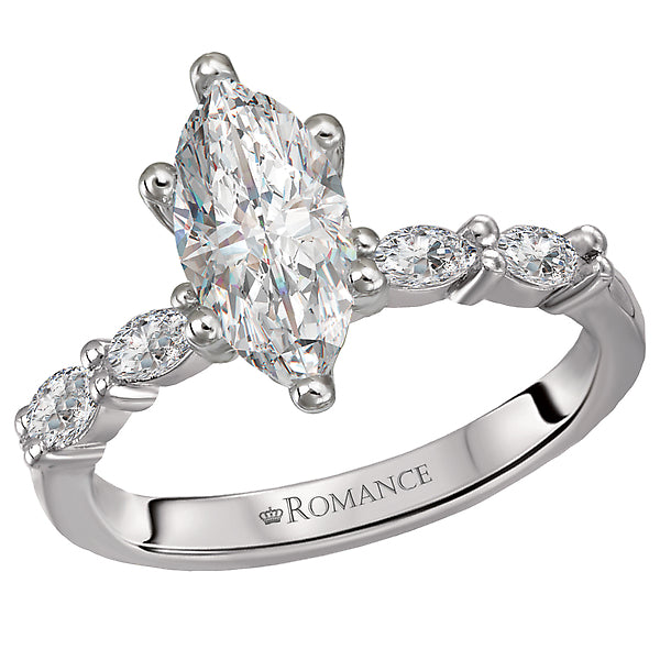 14K White Gold Classic Semi-Mount Romance Collection Wedding Ring.