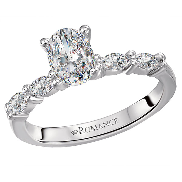 14K White Gold Classic Semi-Mount Romance Collection Wedding Ring.