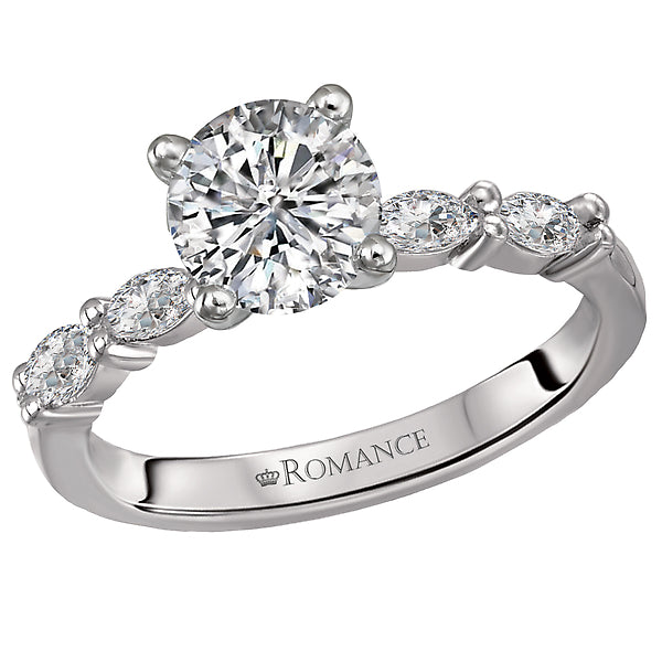 14K White Gold Classic Semi-Mount Romance Collection Wedding Ring.