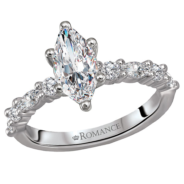 14K White Gold Classic Semi-Mount Romance Collection Wedding Ring.