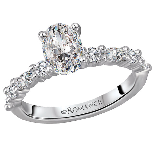 14K White Gold Classic Semi-Mount Romance Collection Wedding Ring.